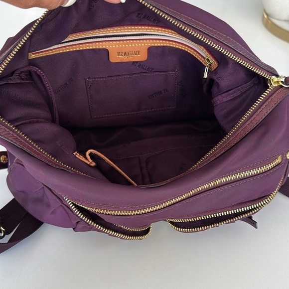 MZ Wallace Nylon Crossbody Satchel Bag 2 Strap Purple Burgundy Color Tote - Picture 7 of 15